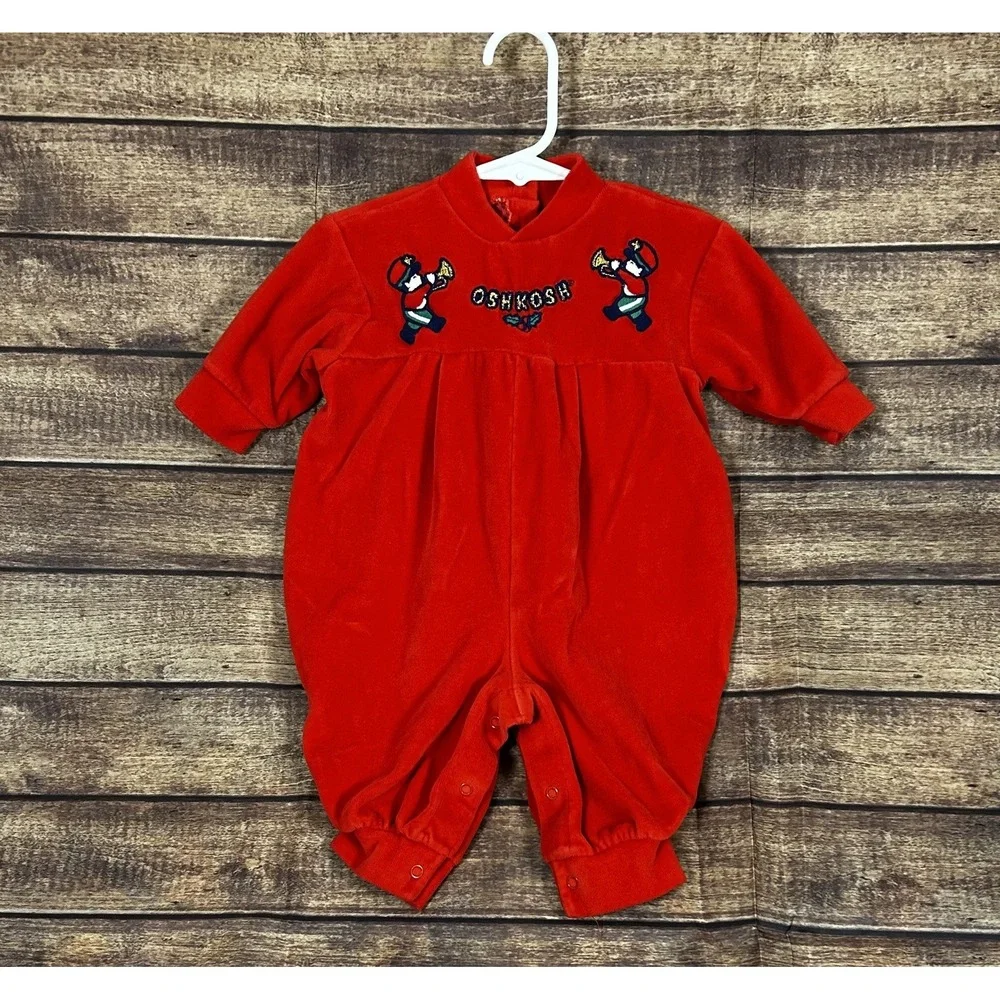 Vintage OshKosh B'gosh Red Velour‎ Holiday Toy Soldier Romper 3-6M Christmas